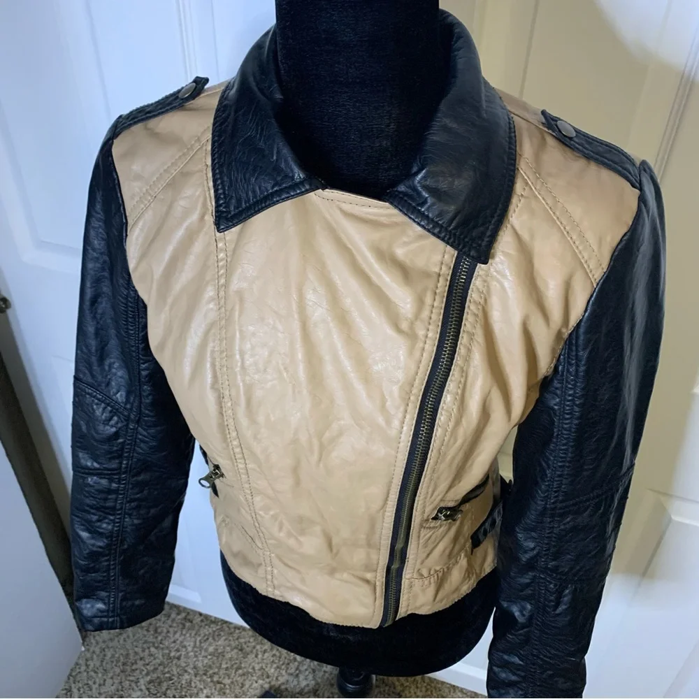 Red Snap Tan & Black Faux Leather Jacket - Picture 3 of 10